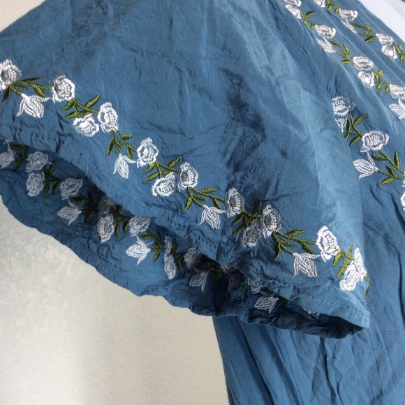 Love + Harmony Faux Wrap Maxi Womens Dress Embroidered Flutter Sleeve V-Neck - Picture 8 of 15